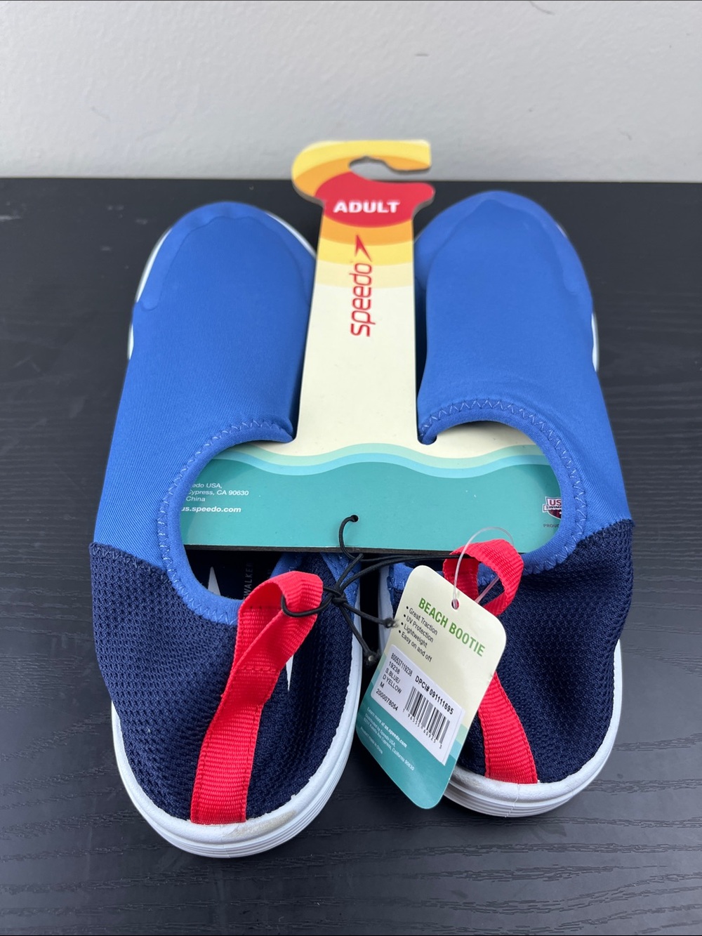 Speedo Men's Medium 9-10 Blue Navy Water Shoes Beach Booties Red Tabs NEW